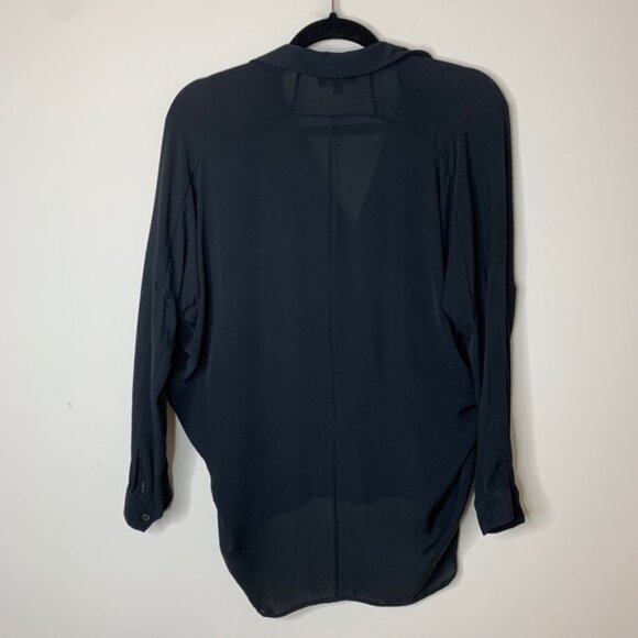 Aritzia Babaton Blouse High Low Hem Silk Button Down Black 3/4 Length Size XS - Picture 10 of 10